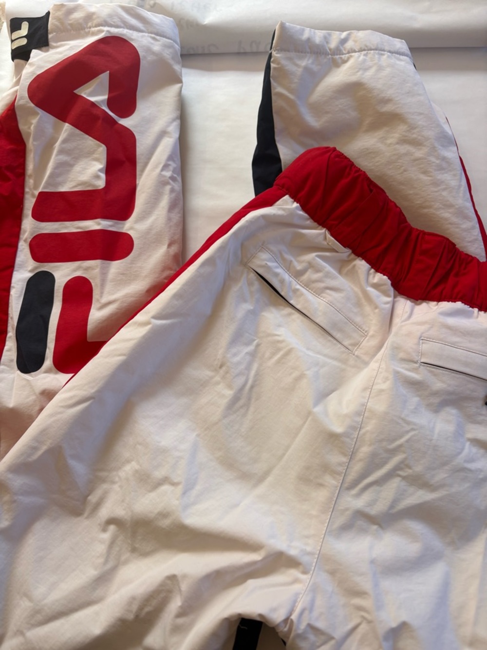 Fila White and Red Logo Track Pants with Black Accents